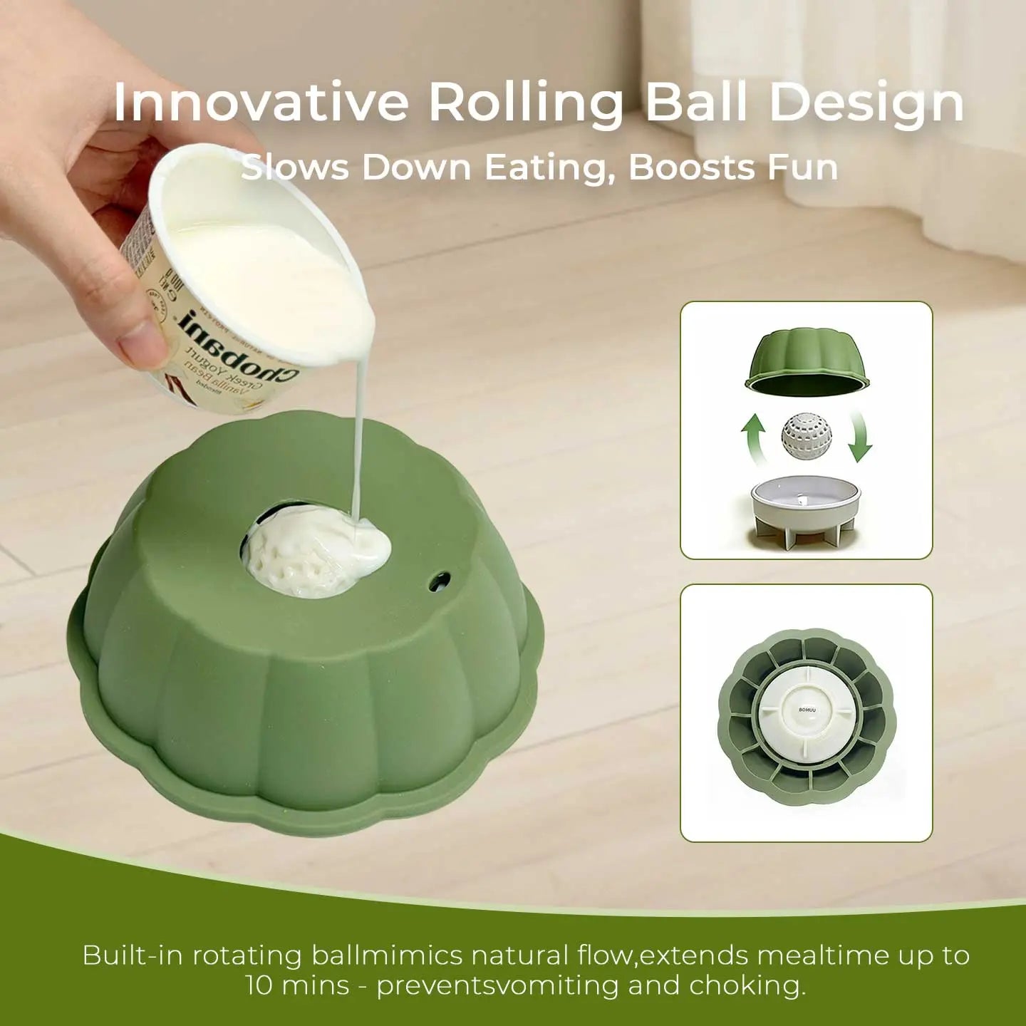 BOMUU Dog Liquid Slow Feeder and Lick Bowl with Ball for Oral Hygiene and Tongue Cleaning, No-Mess Yogurt and Water Bowl for Enrichment