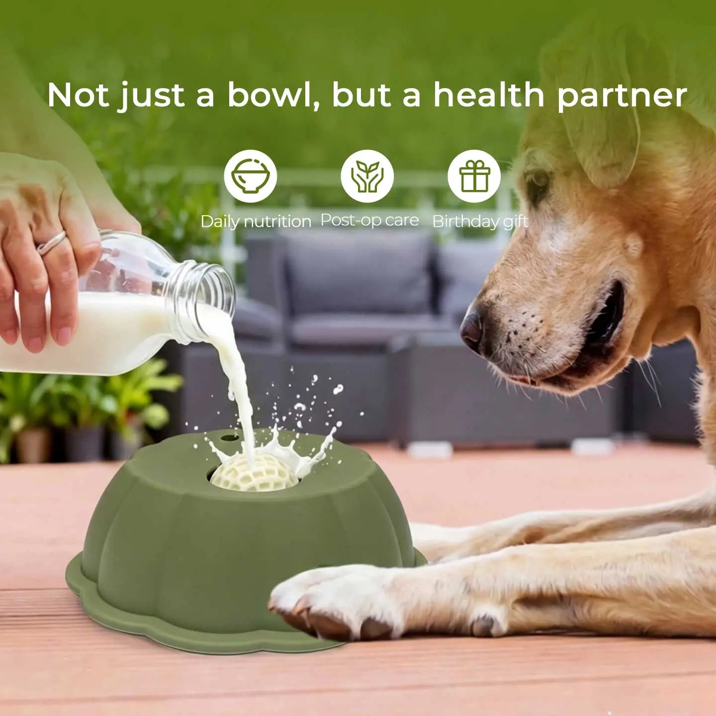 BOMUU Dog Liquid Slow Feeder and Lick Bowl with Ball for Oral Hygiene and Tongue Cleaning, No-Mess Yogurt and Water Bowl for Enrichment