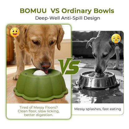 BOMUU Dog Liquid Slow Feeder and Lick Bowl with Ball for Oral Hygiene and Tongue Cleaning, No-Mess Yogurt and Water Bowl for Enrichment
