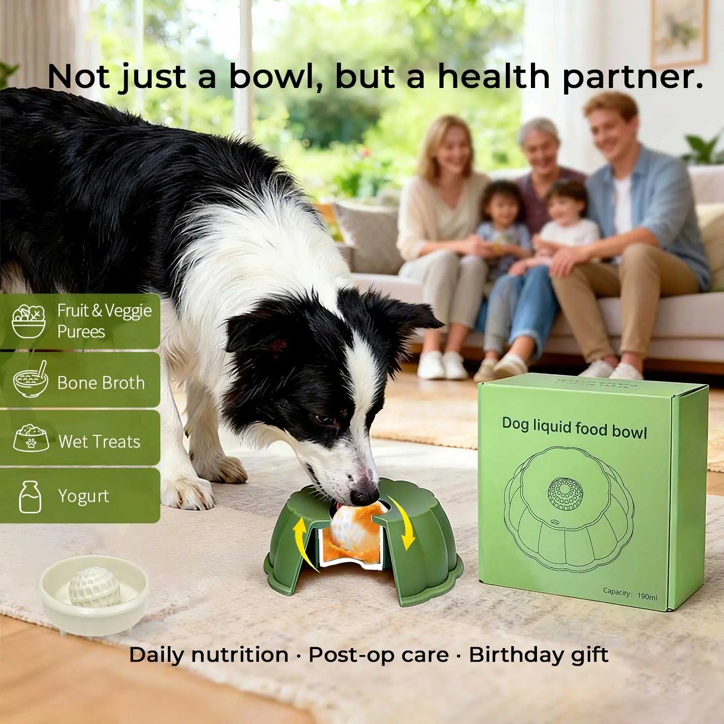 BOMUU Dog Liquid Slow Feeder and Lick Bowl with Ball for Oral Hygiene and Tongue Cleaning, No-Mess Yogurt and Water Bowl for Enrichment