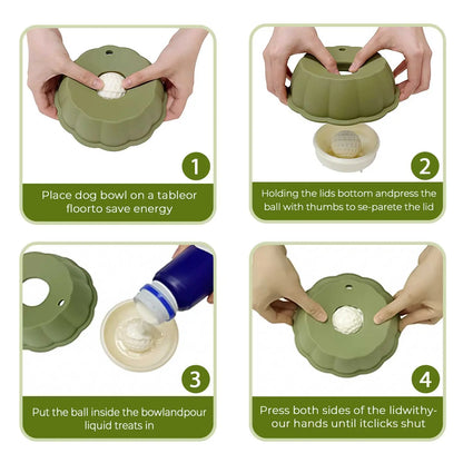BOMUU Dog Liquid Slow Feeder and Lick Bowl with Ball for Oral Hygiene and Tongue Cleaning, No-Mess Yogurt and Water Bowl for Enrichment